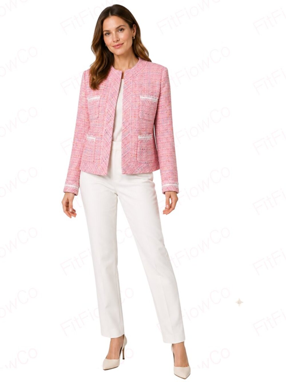 Carole Little Pink Tweed Boucle Lady Jacket Size S Silk Blend